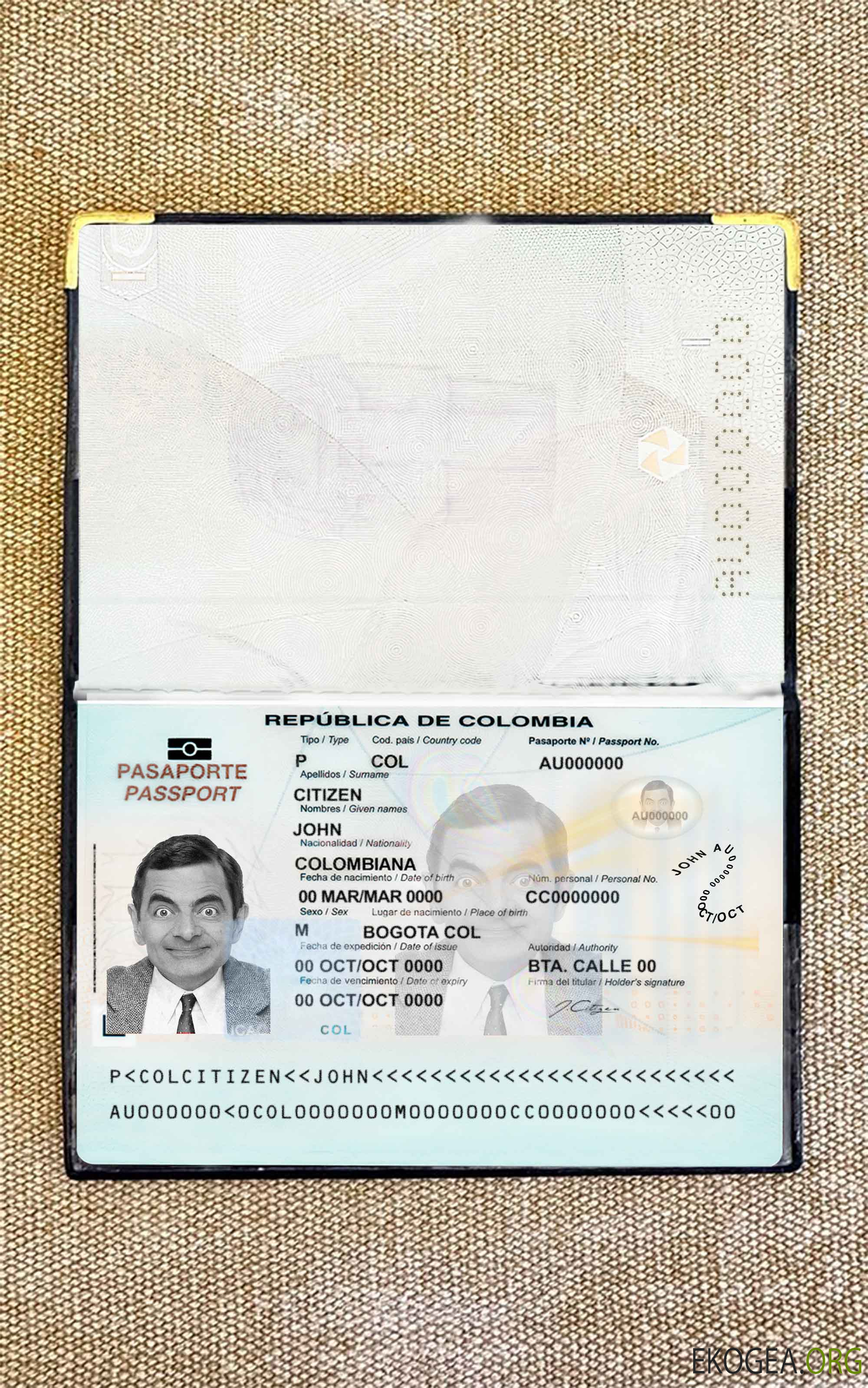Aperçu photo du passeport colombien (2018 présent)
